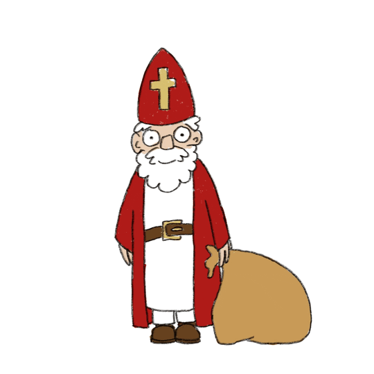 Nikolaus Ein Nikolaus, der aus seinem Sacke einen Kalender holt.